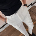 Cotton blended men's slim casual straight leg trousers in black, side view