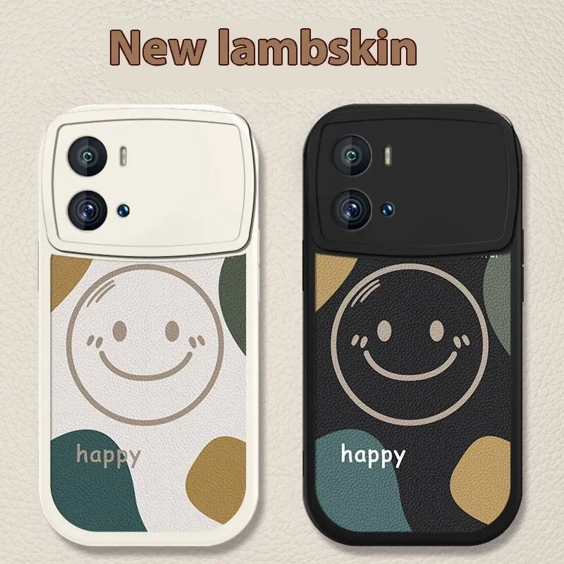 Silicone phone case for Vivo iQOO Neo6 in white or black with painted animal and smiling face design