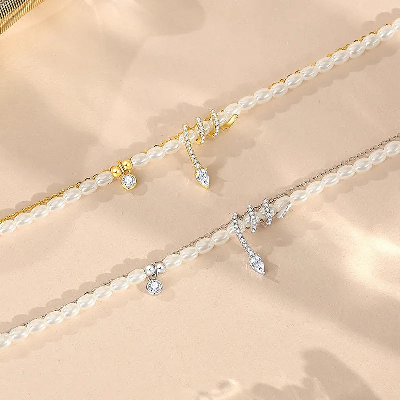 Snake zodiac beaded bracelet in 925 silver with electroplated gold finish and geometry design elements
