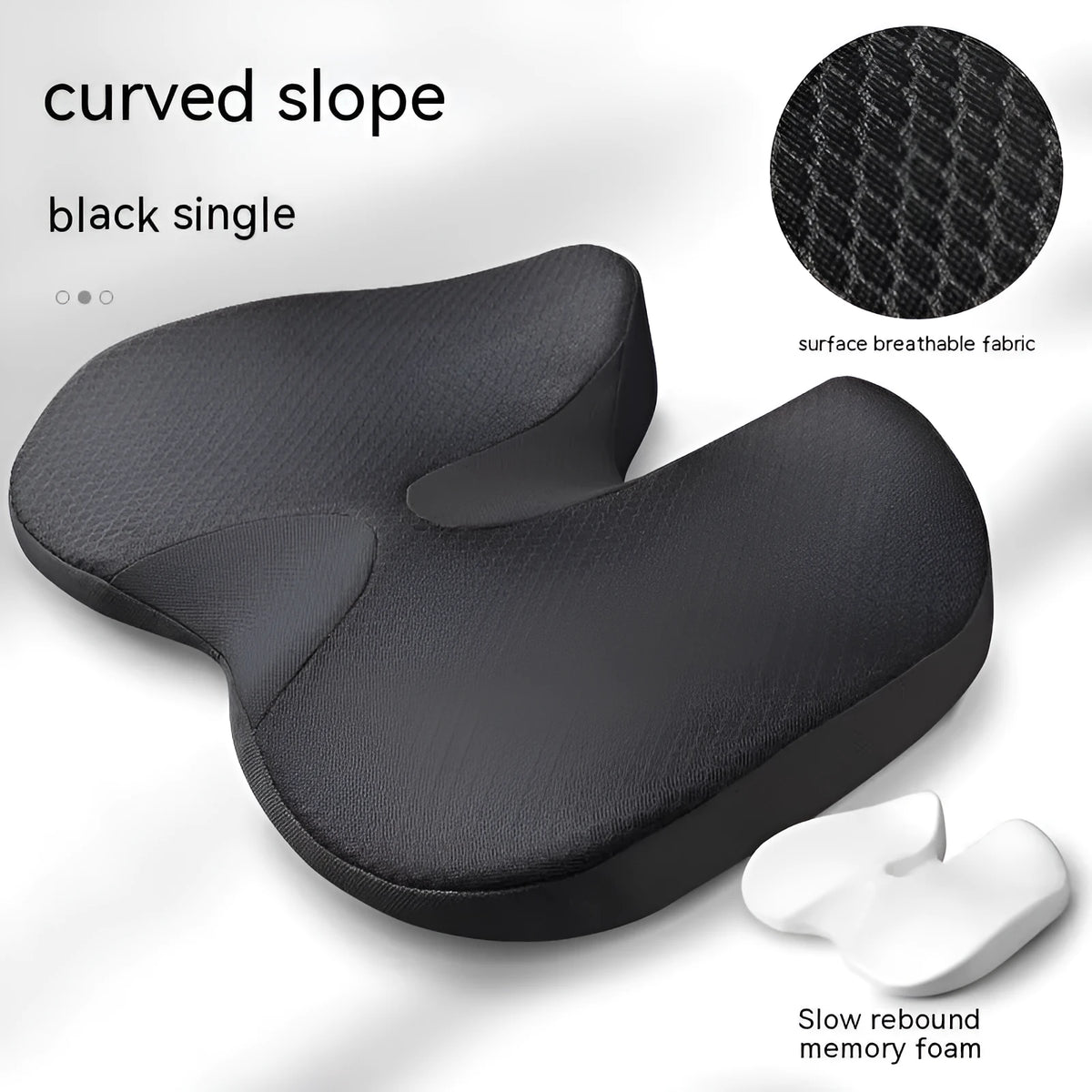 Curved bevel memory foam seat cushion for tailbone support in beige colour on a car seat.