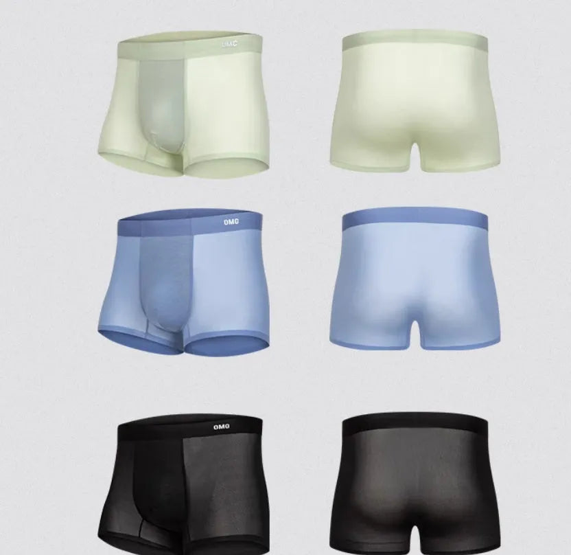 Lightweight seamless antibacterial sports underwear for men in large sizes, shown in multiple colour options.