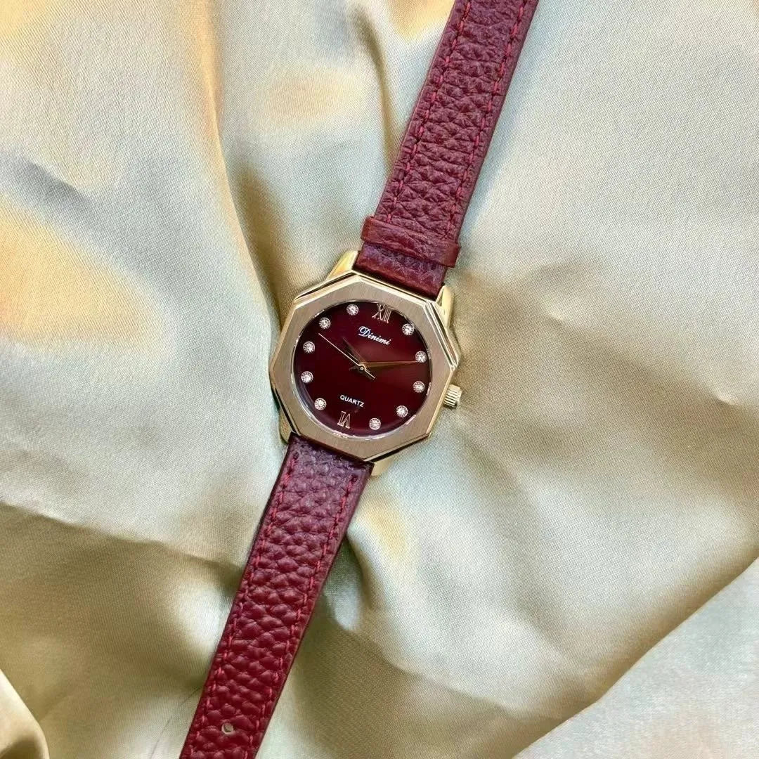 Alloy women's wristwatch with Chinese style octagonal case and diamond decorative elements