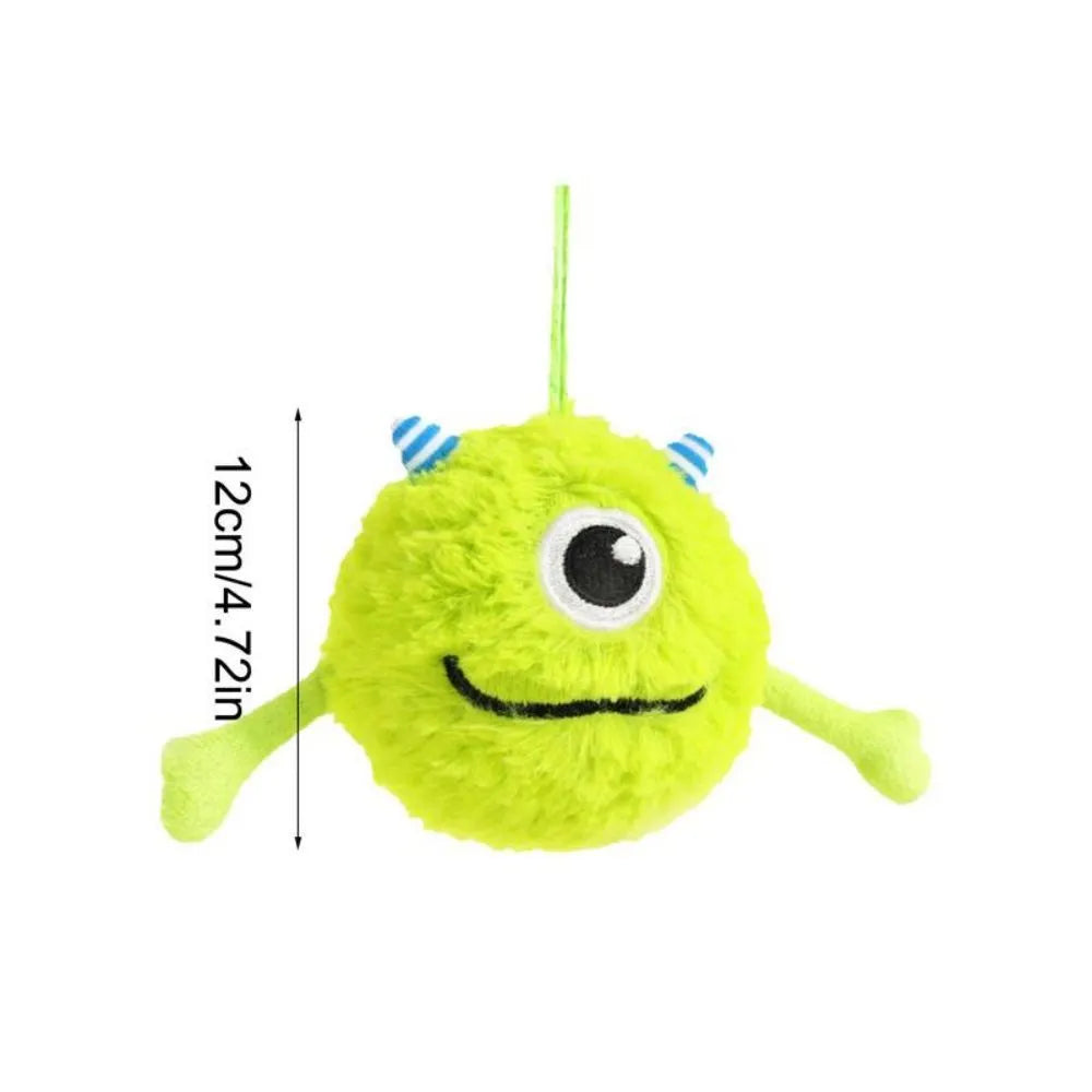 Green interactive sound dog teething ball with plush and TPR construction, 12cm diameter
