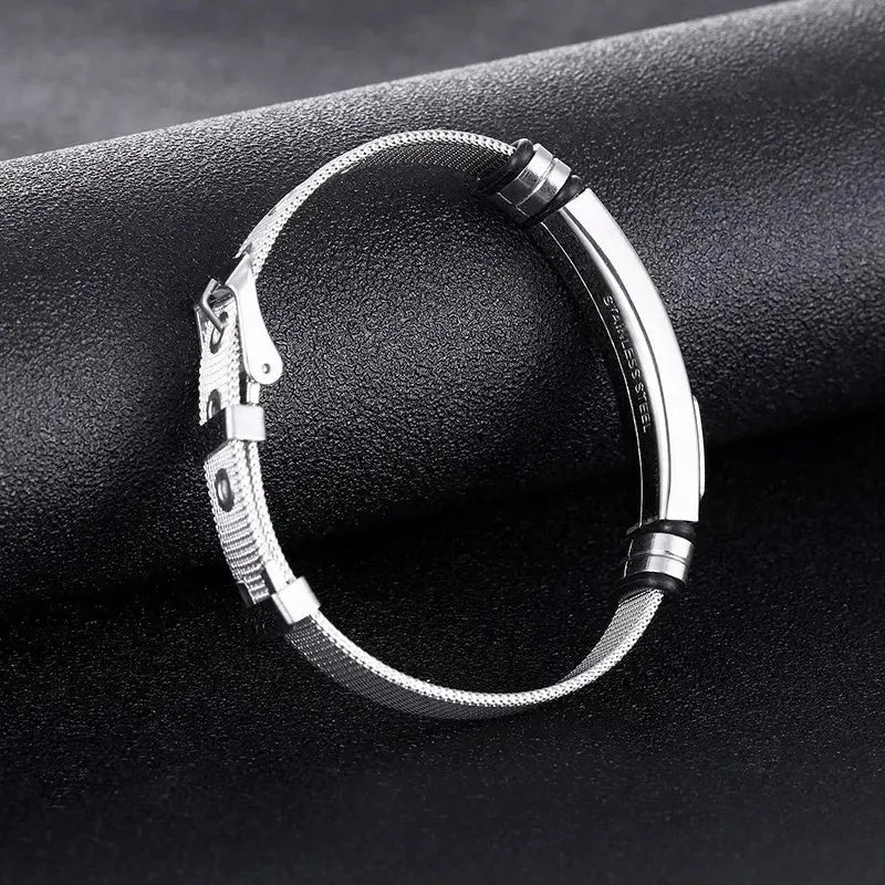 Adjustable 3D cross bracelet in stainless steel mesh chain, gold or black, about 24g, for women and men