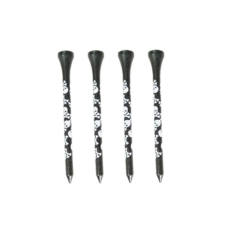 Black bamboo golf spike dowel pins with skull print in 70mm and 83mm lengths