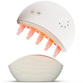 White electric moon comb with jade scalp massage surface and USB power, three gear settings.