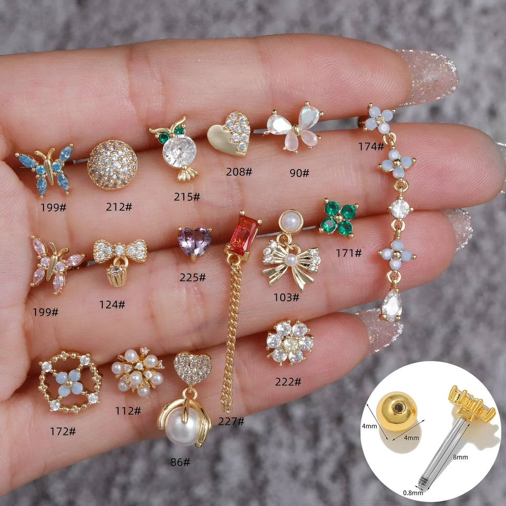Korean-style tassel flower screw ball ear cartilage piercing brass floral ear stud in colour options