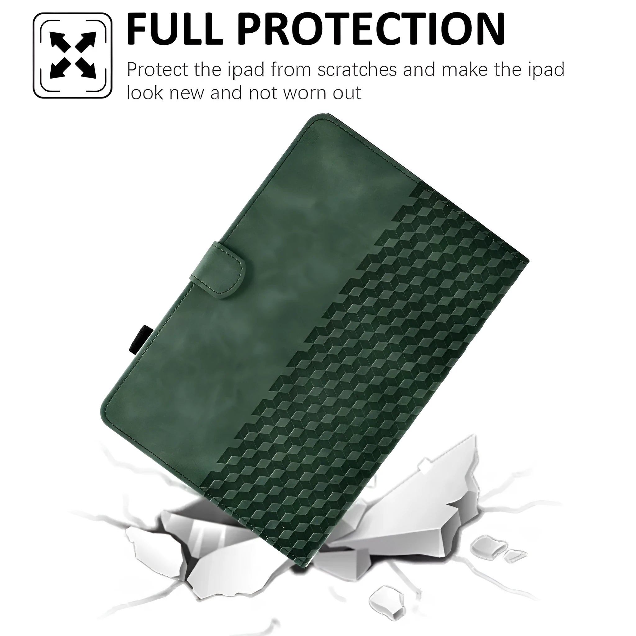 Embossed leather iPad case for iPad Pro 11 and Air 11 with card holder slot and stand open.