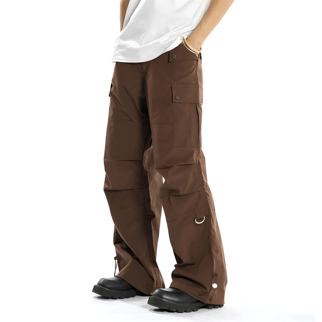Men's loose cotton street workwear trousers in solid black or brown, sizes S to XL
