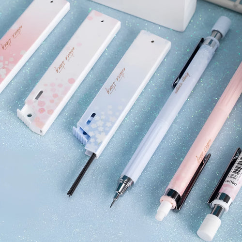 Three cartoon design 0.5mm automatic pencils with HB lead refills in mixed colours