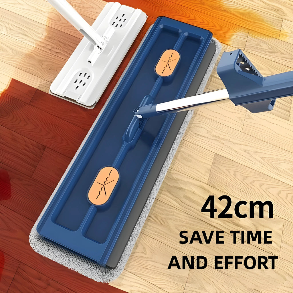 Large flat mop with stainless steel handle and 360-degree rotating head for hard floor cleaning