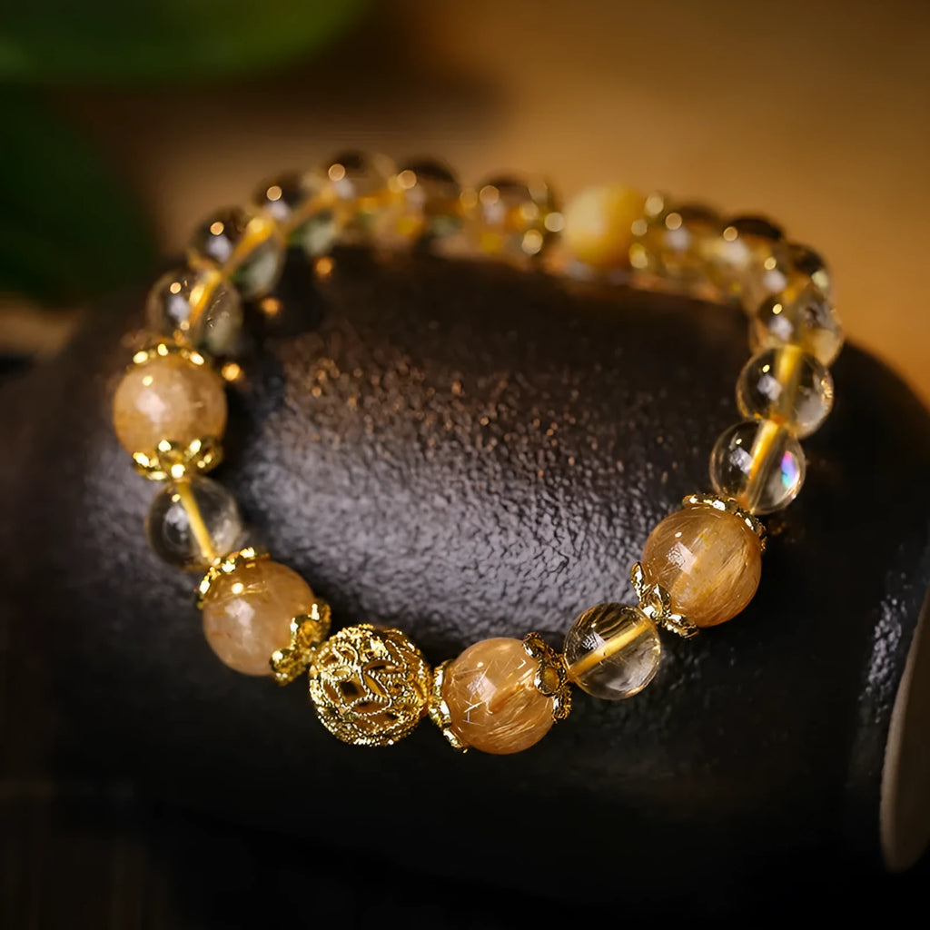 Retro artificial crystal lucky bracelet for women in yellow gold or amethyst gold electroplated finish.