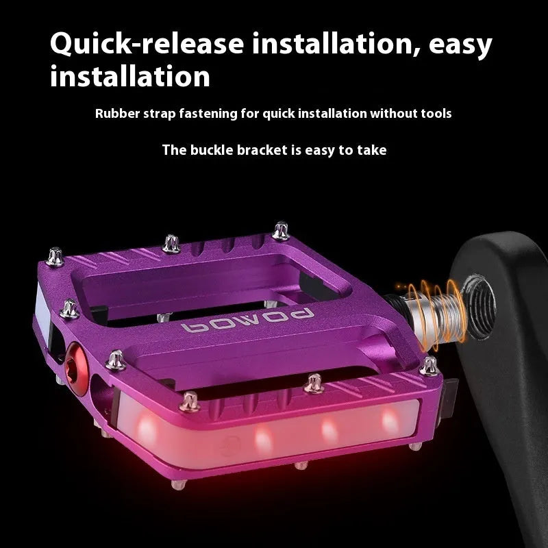 Aluminium alloy bicycle pedals with 710LED lighting in black, gold, purple, red, and titanium colour options