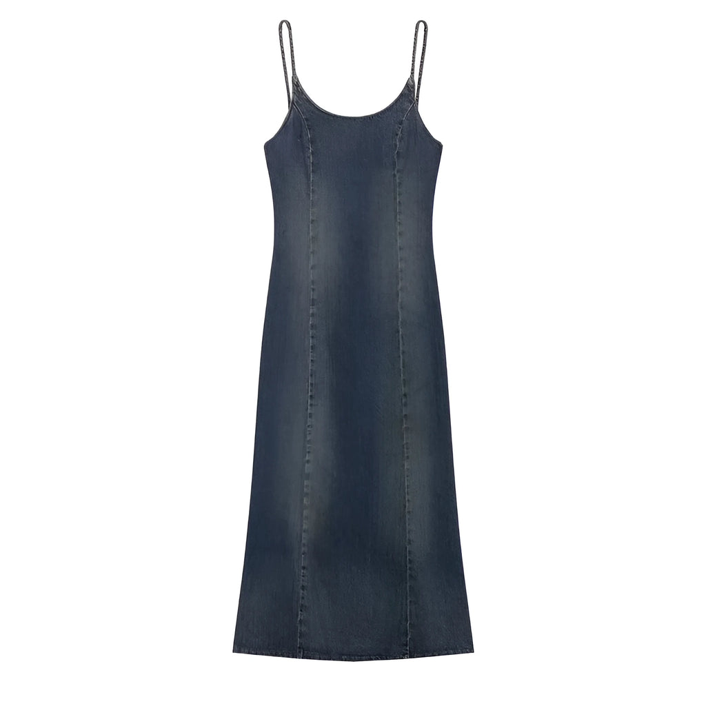 Women's blue hooded denim dress with wash effect, long sleeves, mid-rise waist, asymmetrical pleated mini skirt