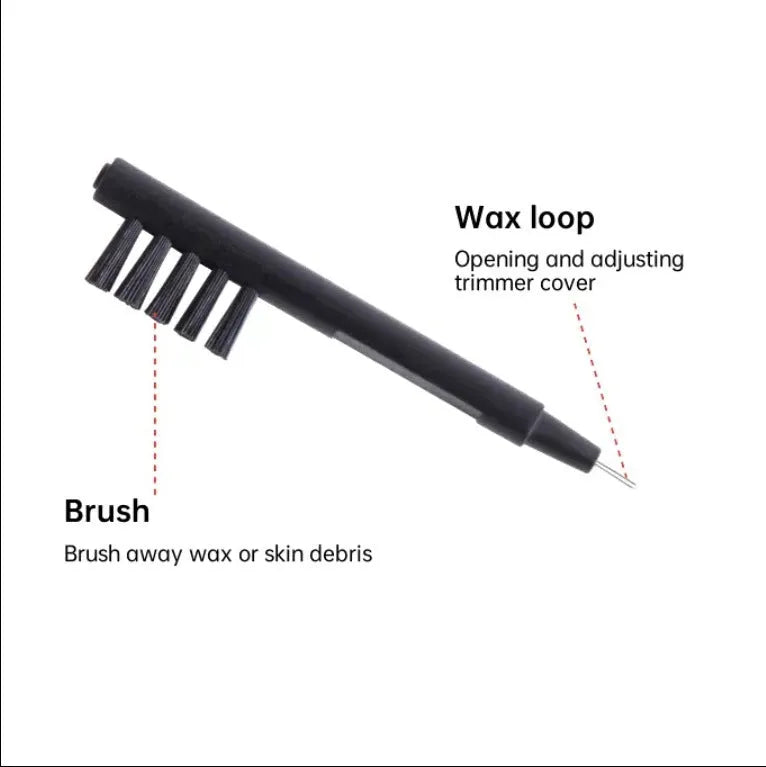 Black hearing aid cleaning brush with magnet, U-shaped hook and five sets of brushes on an ABS handle