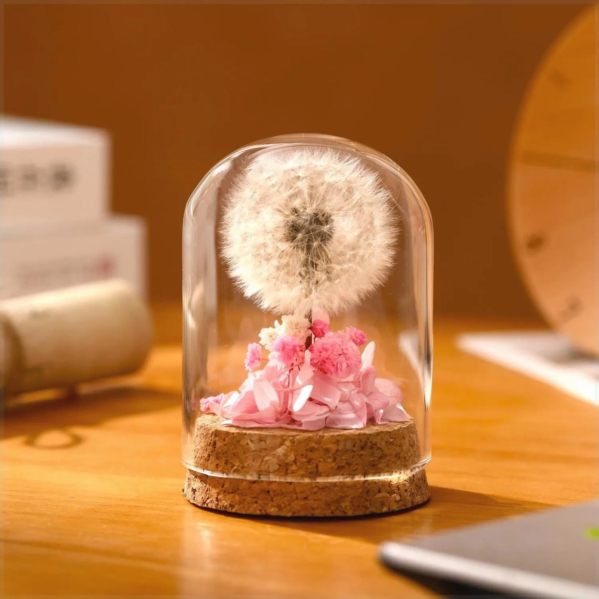 Glass dandelion night light ornament with hydrangea design in gradient colour options