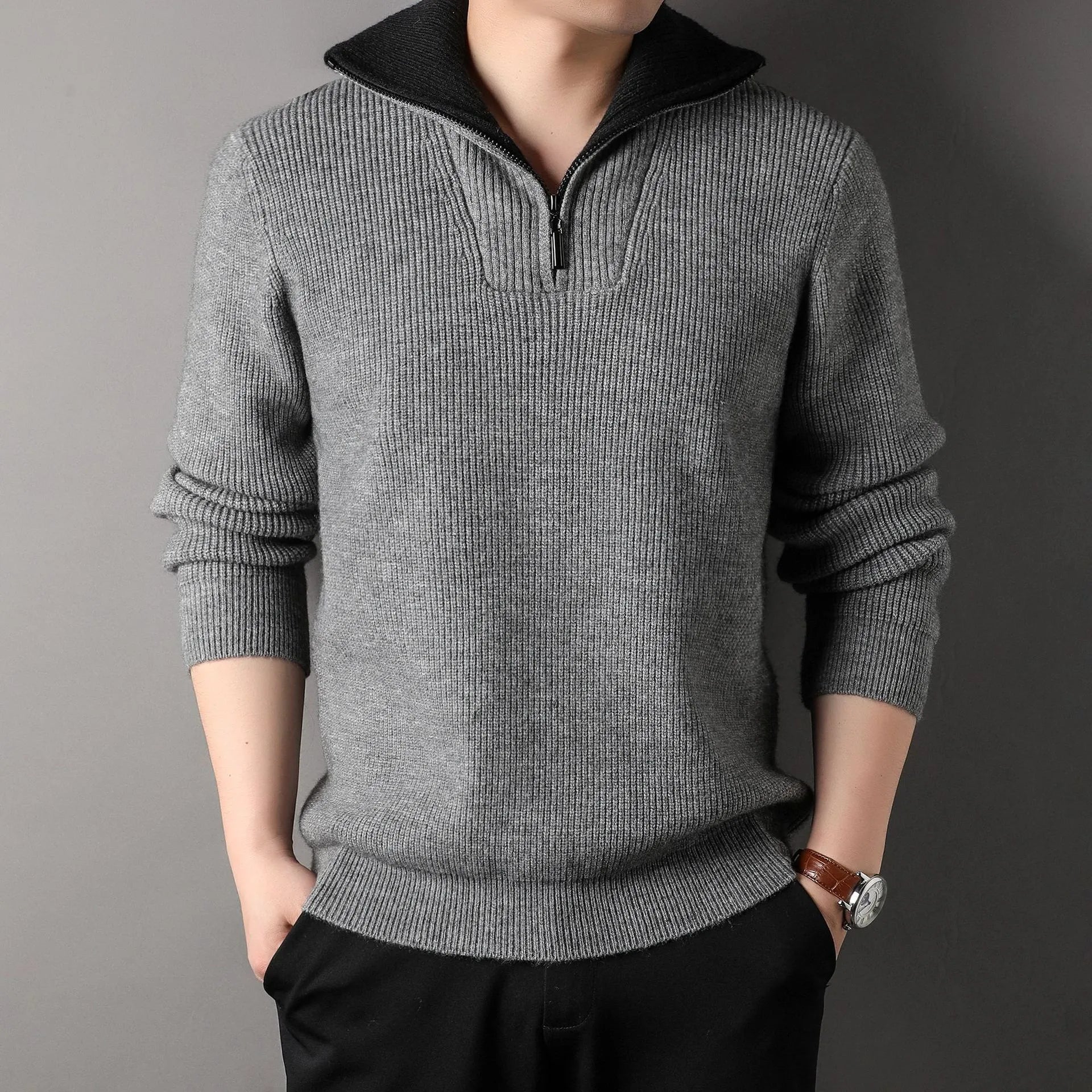 Twisted jacquard lapel sweater cardigan for men loose fit thickening long sleeve autumn leisure wear