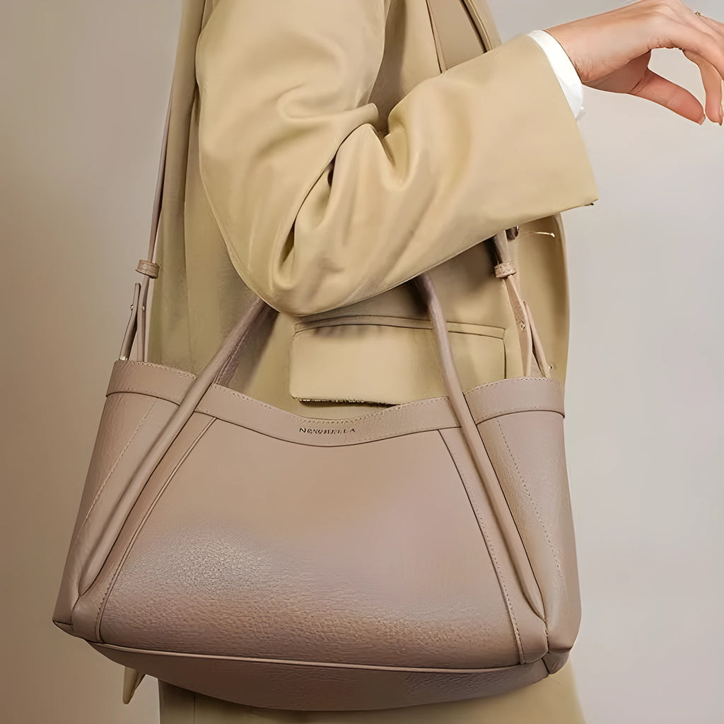 Khaki PU lychee pattern shoulder messenger bag set with single strap and internal phone bag