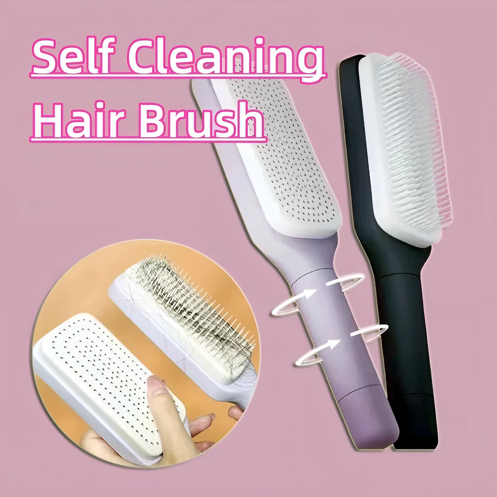Roland purple self-cleaning hair brush with anti-static massage comb on a white background.