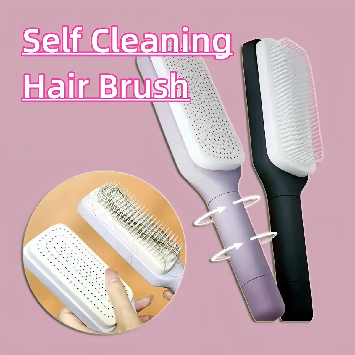 Roland purple self-cleaning hair brush with anti-static massage comb on a white background.