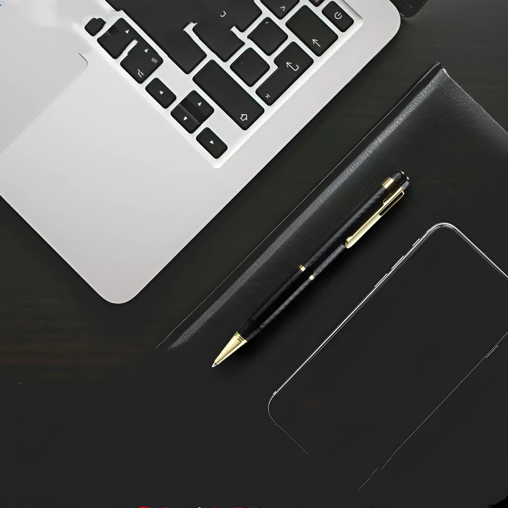 Black pen shaped audio recorder with zinc alloy construction and discreet design