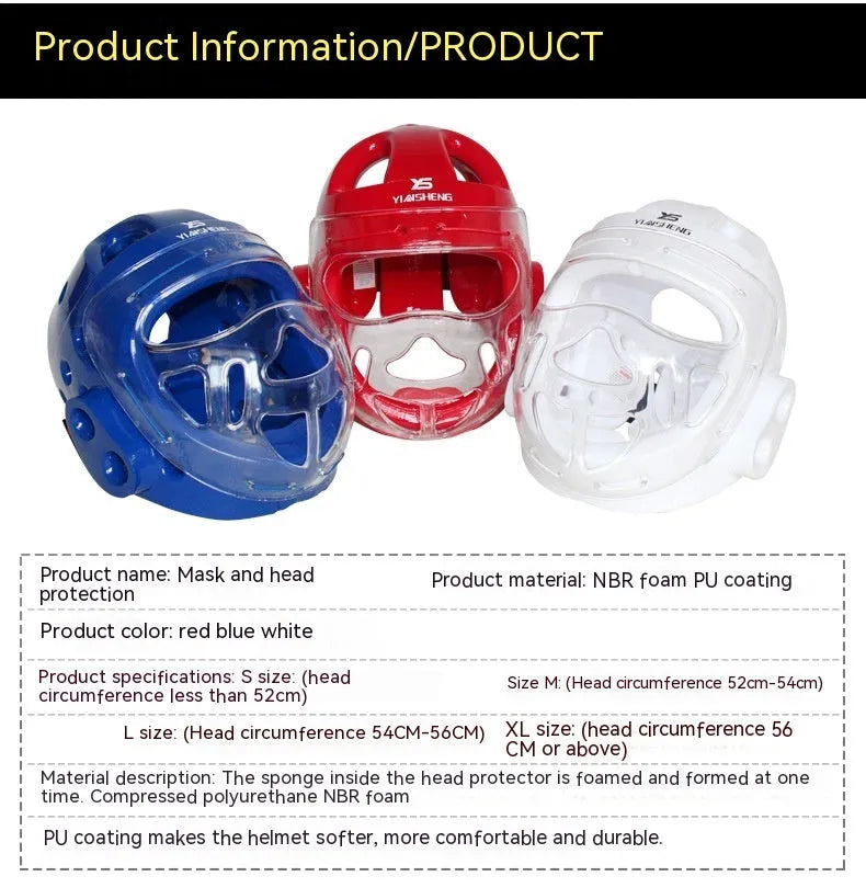 Karate training helmet for boxing head protection in blue colour with adjustable chin strap