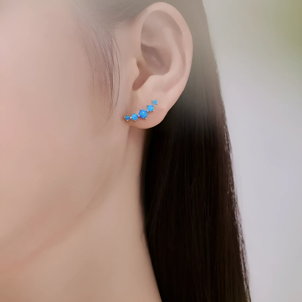 925 sterling silver stud earrings with arc opal geometric design in Platinum Blue for women