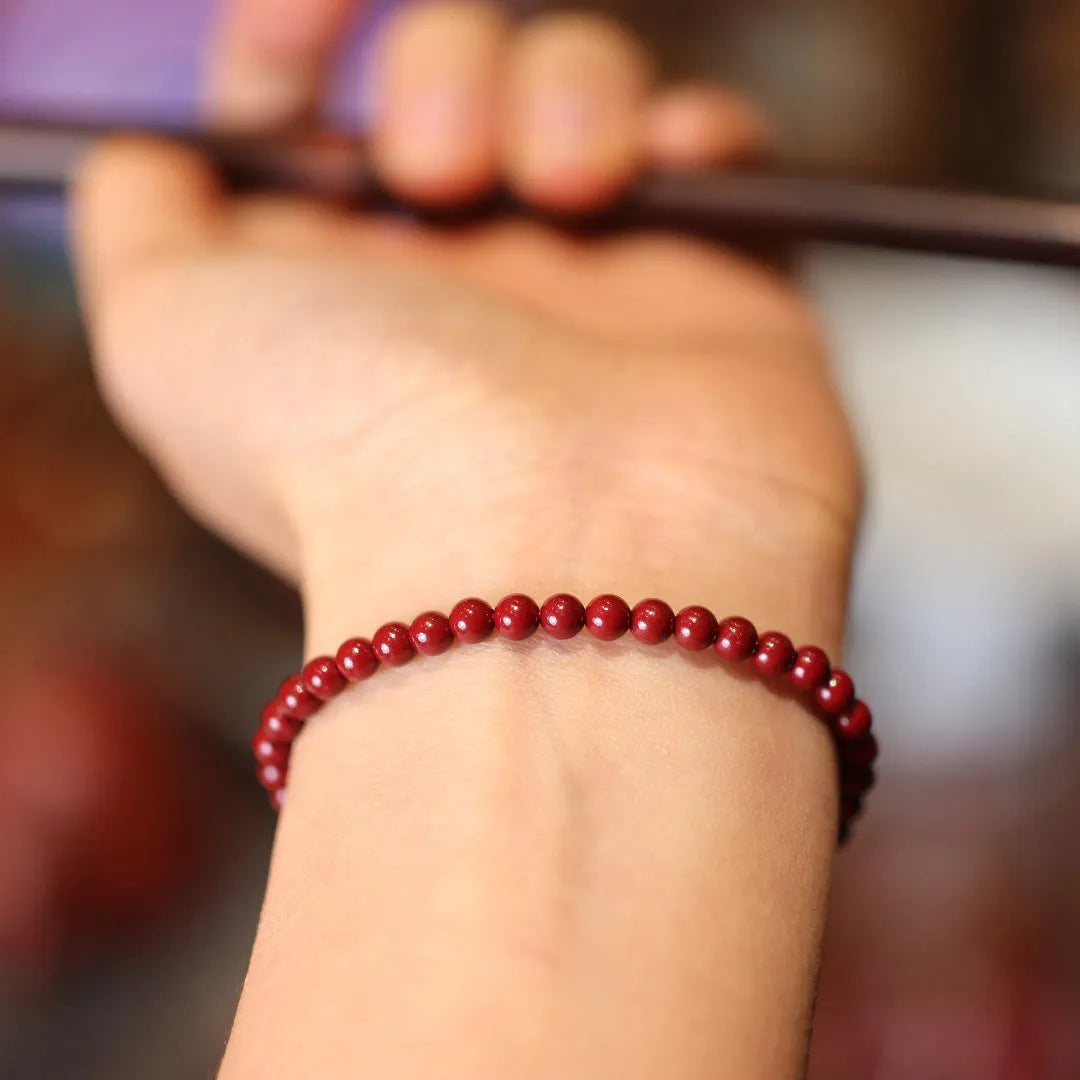 Purple gold sand cinnabar bracelet with geometric patterns and Chinese style design