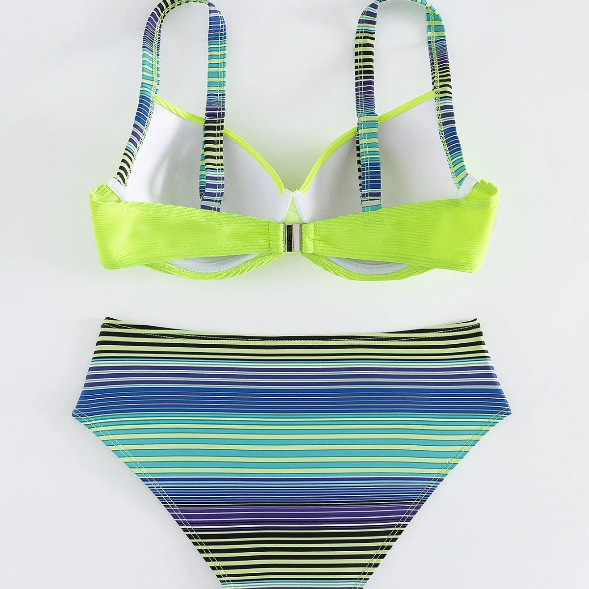 Green printed halter bikini set with split brief bottoms for women