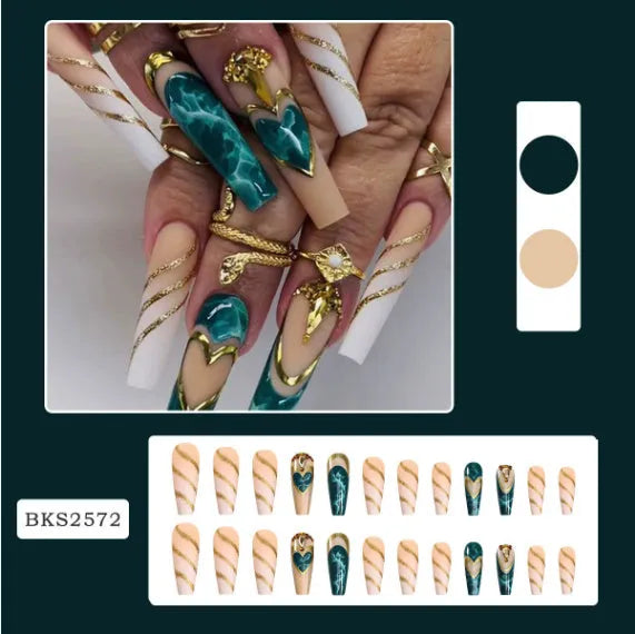 Ballet Wave Line design detachable nail stickers with jelly glue tubes, part of a 24 or 96 piece set.
