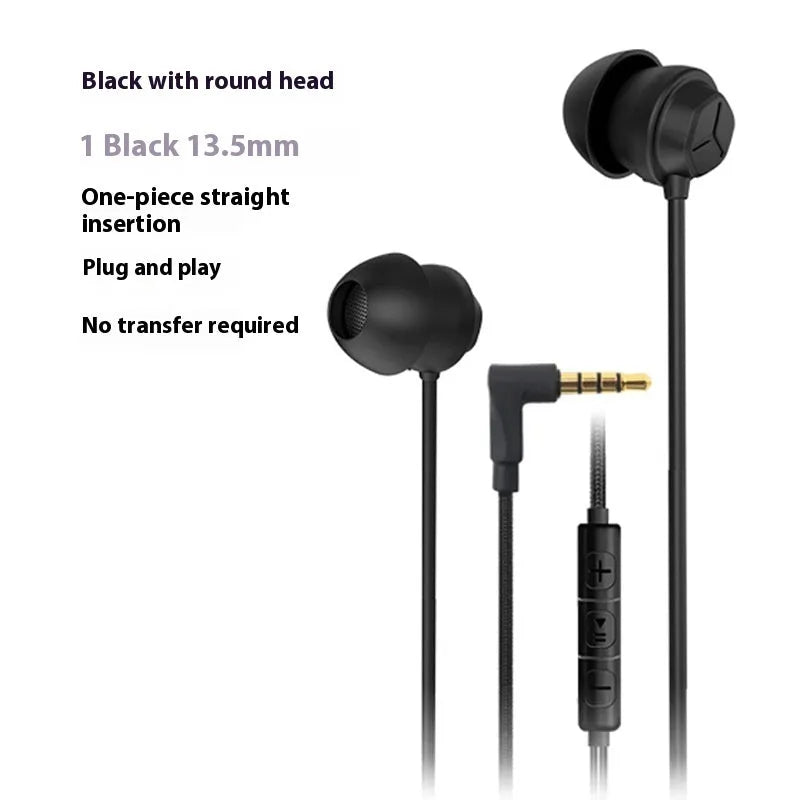 Black wired in-ear headphones with 3.5mm plug, controller, silicone ear tips and 1.2m TPE cable