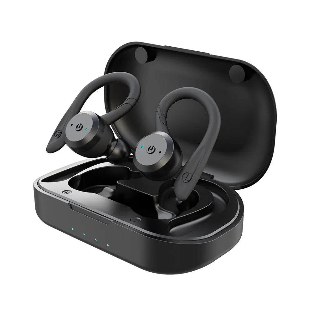 Wireless in-ear Bluetooth headset in black, rose red or fluorescent green with charging case and V5.0 dual mode
