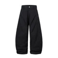 Men's black cotton pleated machete trousers with wide legs and elastic mid waist