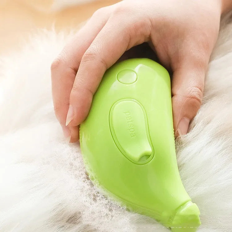 3-in-1 pet steam brush in green for cats and dogs with USB rechargeable design