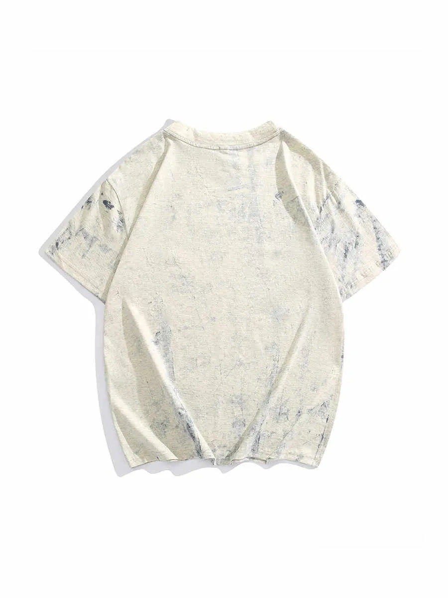 Grey tie dye printed short sleeve T-shirt with loose fit and round neck collar