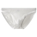 Men's low waist transparent lace underwear in solid colour on size chart