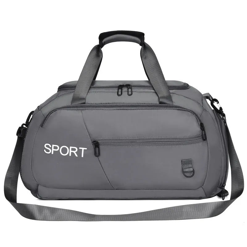 Oxford sports gym backpack with shoe compartment and multiple pockets, 55x30x22cm, available in five colours.