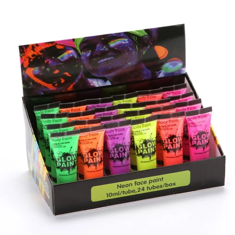 25ml plastic hose bottle of neon face and body paint in vivid colour with safe non-toxic label