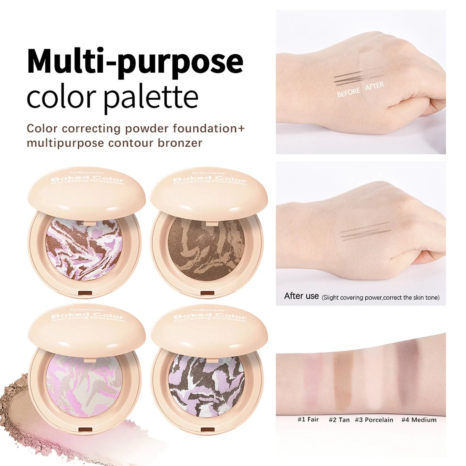 Natural face powder palette with blush highlight bronzer 10g multi-colour pans