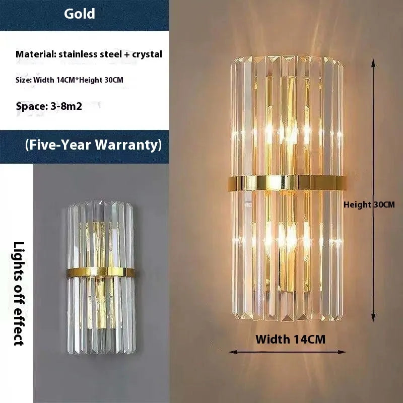 Crystal background wall lamp with stainless steel body 200x450mm gold finish