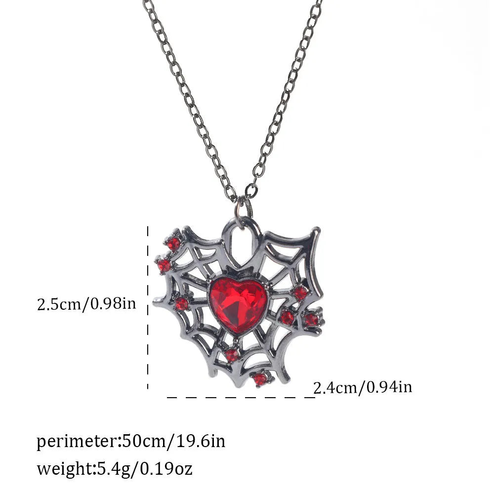 Gothic Halloween necklace with electroplated alloy pendant showing bat, spider, or cross design on a metal chain.