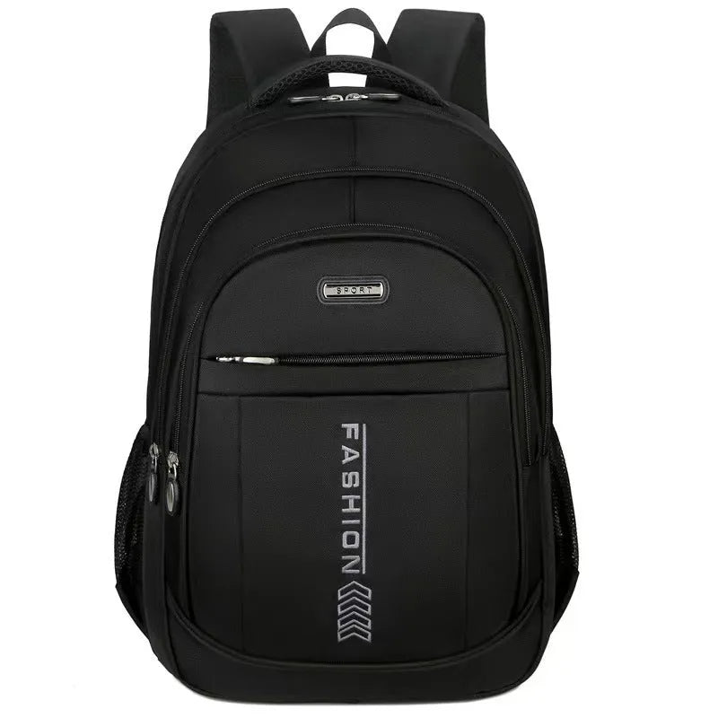 Oxford cloth business backpack with airpillow straps showing 20-35L capacity and sewing line detailing