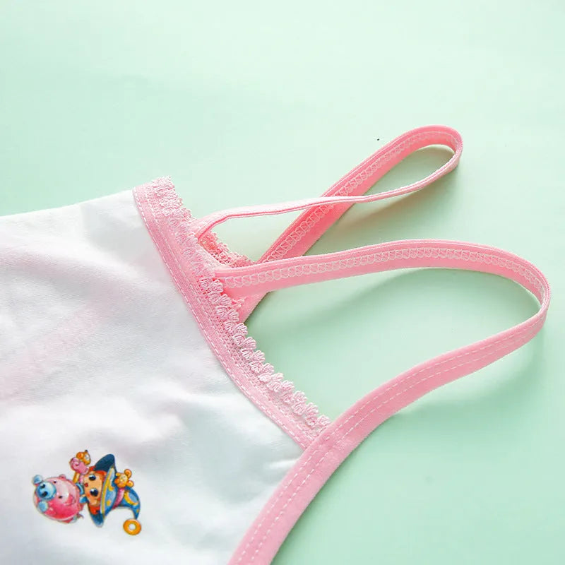 Girls cotton sports bra vest, stretch cotton knitted print, white pink orange green, sizes free and L