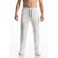 Silky rib fabric baggy straight casual trousers in black with drawstring waist and belt
