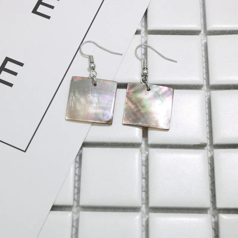Women's shell earrings in geometric square panther and rectangular shell retro designs