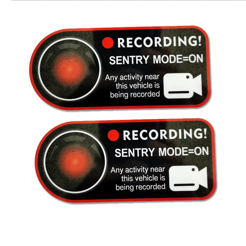 Tesla sentry mode warning sticker, white PVC electrostatic decal measuring 11x5cm