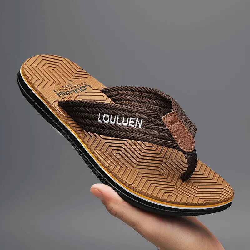 Men's open-toe flip flops with EVA upper and PVC sole in black, khaki or Matcha Green, sizes 40-45