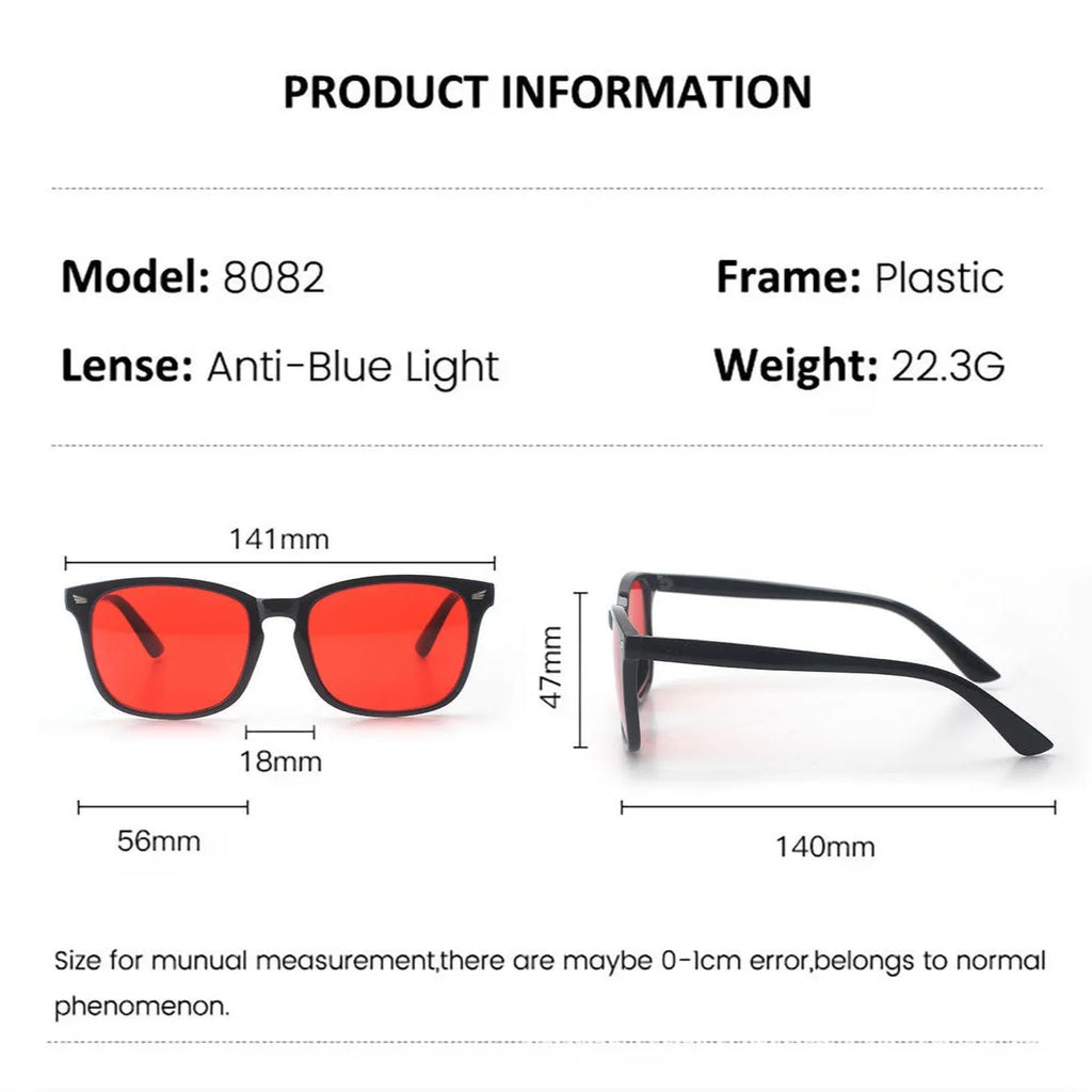 Black PC frame anti blue light UV glasses with orange red CR39 lenses for computer and gaming use