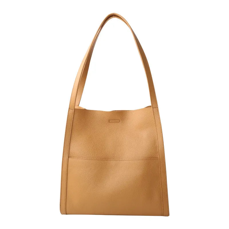 Genuine leather business commute shoulder bag square vertical shape soft first layer cowhide black colour