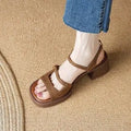 Women's retro platform sandals with square toe open design in brown colour